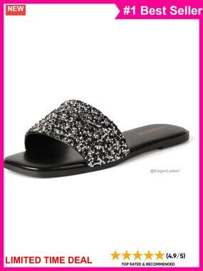 Rhinestone Flat Sandals Square Open Toe Slip On Summer Beach Wedding